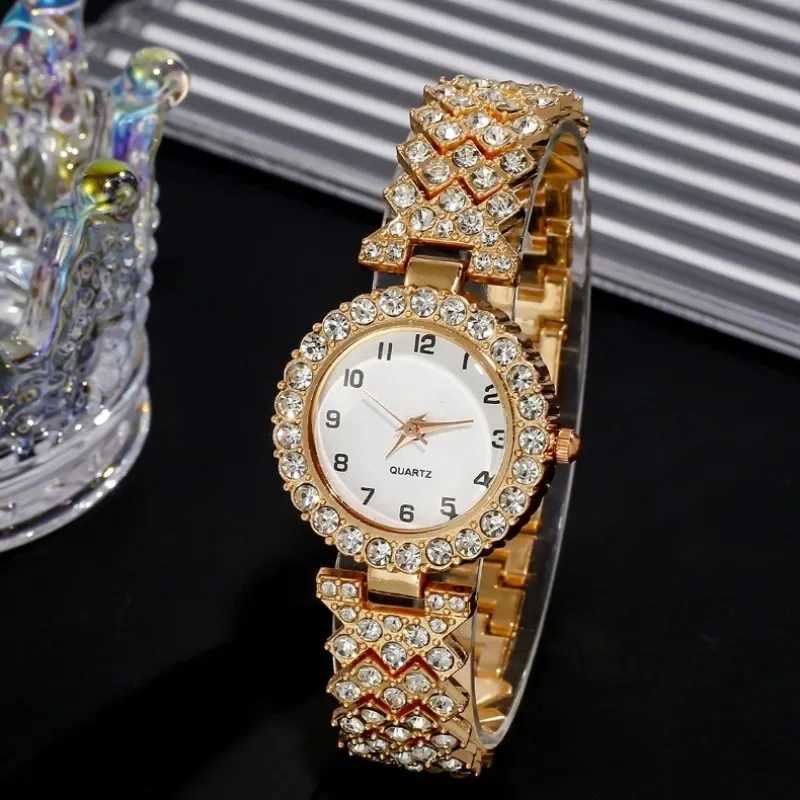 2 pieces/set Rheinstone Winch watches Arabic dial steel strap quartz watch Rheinstone jewelry set frameless Winch watches luxury X241106