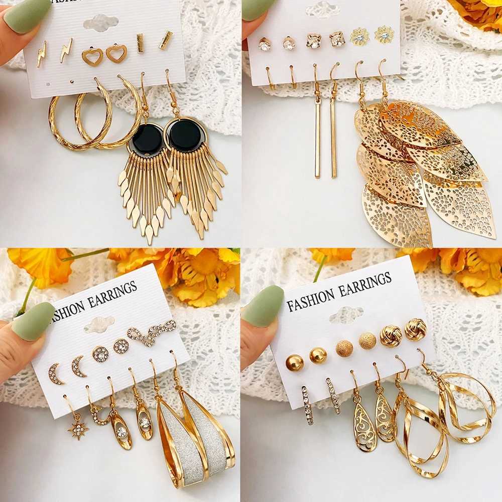 IPARAM Trendy Gold Metal Pendant Earrings suitable for hollow tree leaves star and moon pendants Geely earrings jewelry gifts X241106