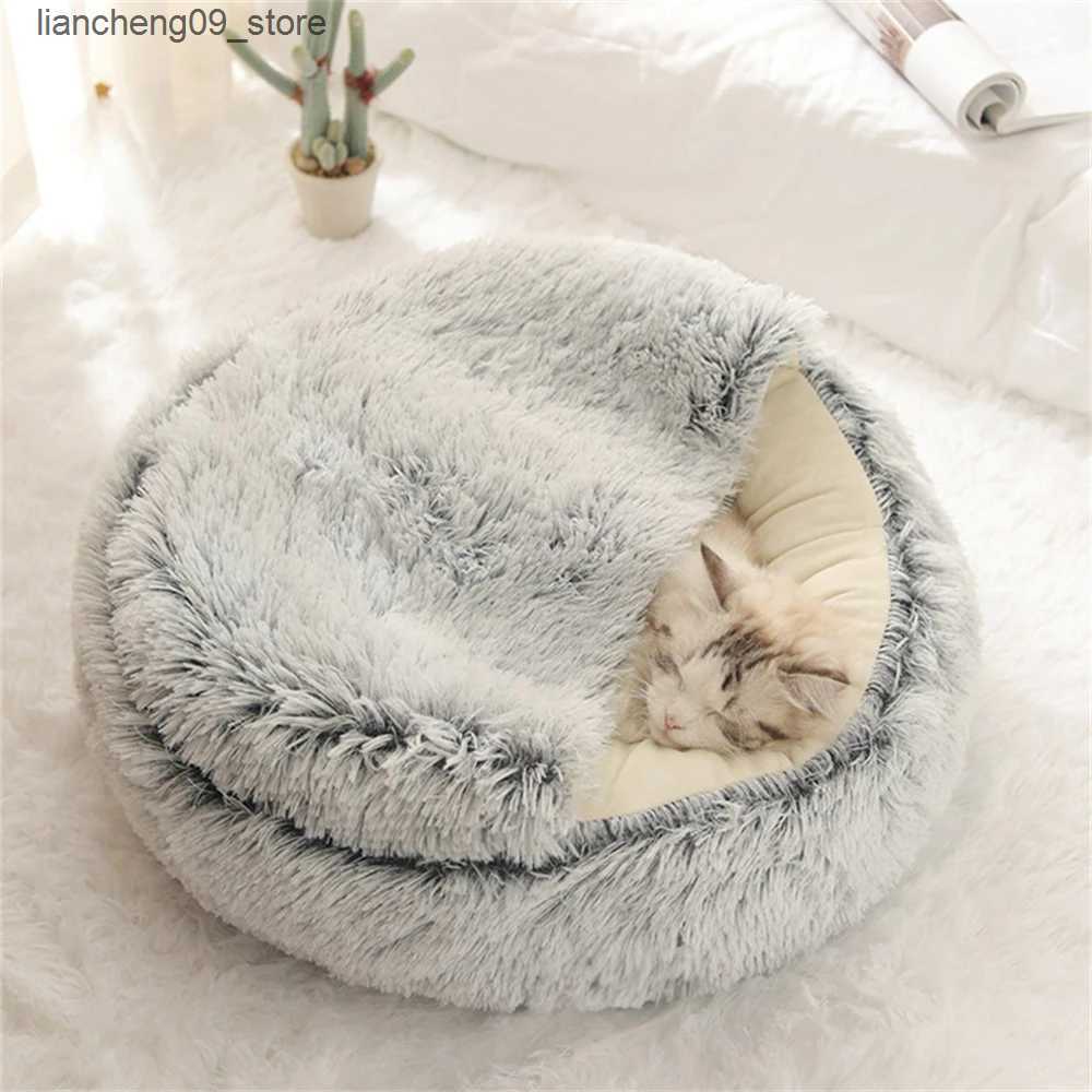 kennels pens New Plush Dog Shelter Comfortable Pet Dog Bed Winter Warm Round Half Pack Cat Shelter Super Soft Washable Dog House Pet Supplies L240910