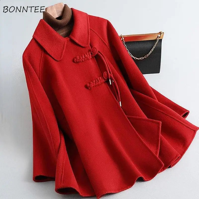 Blends Wool Coat Temper High Street Personal Chinese Style Aesthetics Fashion Ladies Baggy S4XL Elegant Clothes 241105