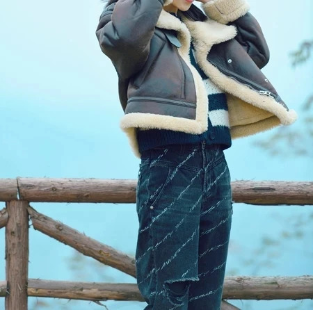 RARF 2024 Autumn Winter Women Faux Lamb Fur Short Jacket Vintage Female Moto Biker Zipper Thick Warm Coat Fleece Outwear 241106