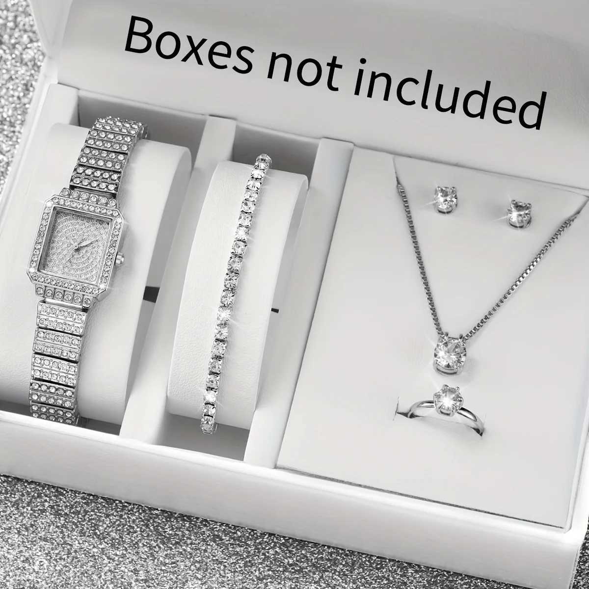 6 pieces/set of warm luxury rhinestone quartz watches sparkling fashion simulation watches and jewelry sets a gift for M X241106