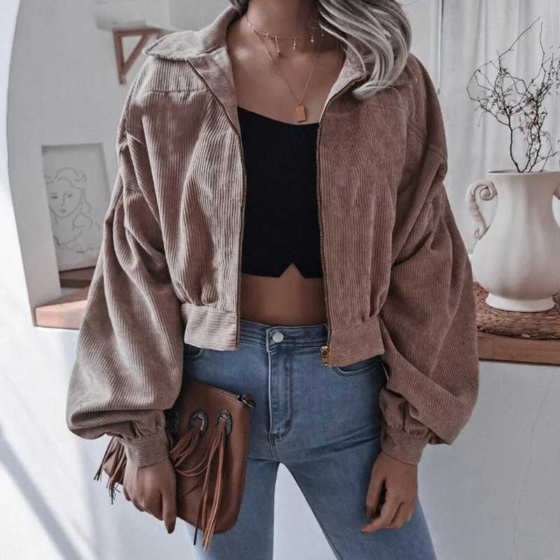 casual Brown Lamb Wool Corduroy Jacket with Fur Collar Thick Velvet Jacket Vintage Winter Warm Outerwear Long Sleeve Women CoatX241018