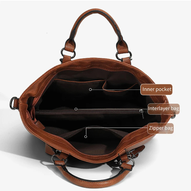 Retro soft leather handbag for women single shoulder cross body multi pocket divider briefcase adjustable shoulder strap241106