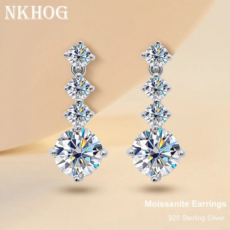 NKHOG S925 Womens Silver Drop Earrings 2.6 Carat D Color VVS1 Diamond Engagement Wedding Jewelry Gift 241106