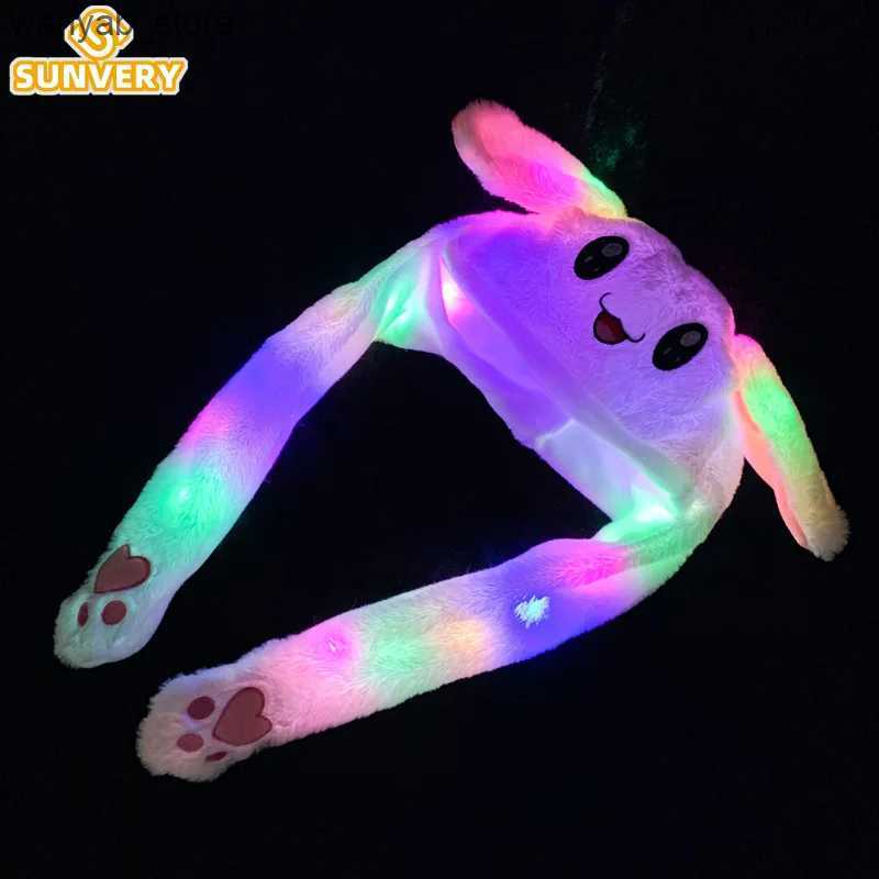 Wide Brim Hats Bucket Hats Glowing Plush Ear Moving Jumping Rabbit Hat Funny Glowing Ear Moving Bunny Hat Cosplay Christmas Party Hat 5-18 Years and A