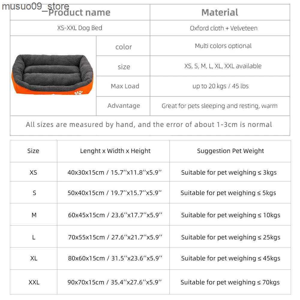 kennels pens XS-XXL small medium and large dog beds warm washable rectangular pet beds waterproof soft wool sofas L240910