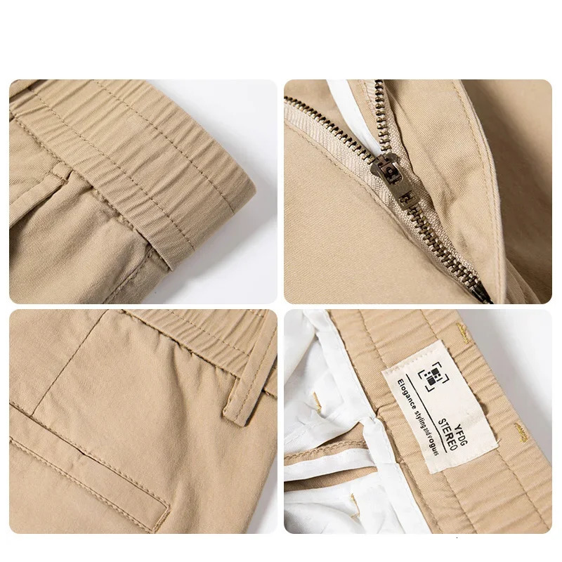 Casual Men Orange Loose Straight Business Pants Green Khaki Elastic Waist Trousers Soft Cotton Lyocell Fabric Korean Cargo Pants 241106
