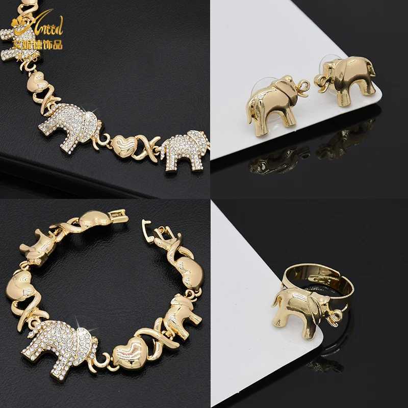 ANIID XOXO Warm Jewelry Necklace Set 18K Gold Bridal Elephant Water Diamond Wedding Necklace Bracelet Ring Set Gift X241106