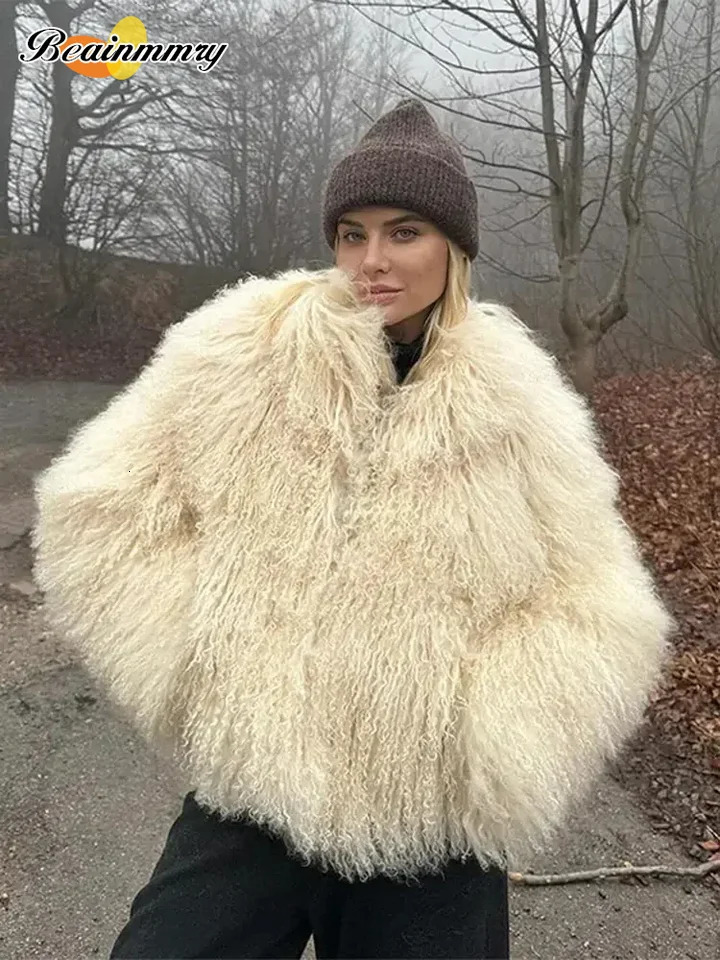 Women Fashion Solid Thicken Faux Fur Coat Elegant Lapel Long Sleeve Cropped Jackets Female Casual High Street Outerwear 241104