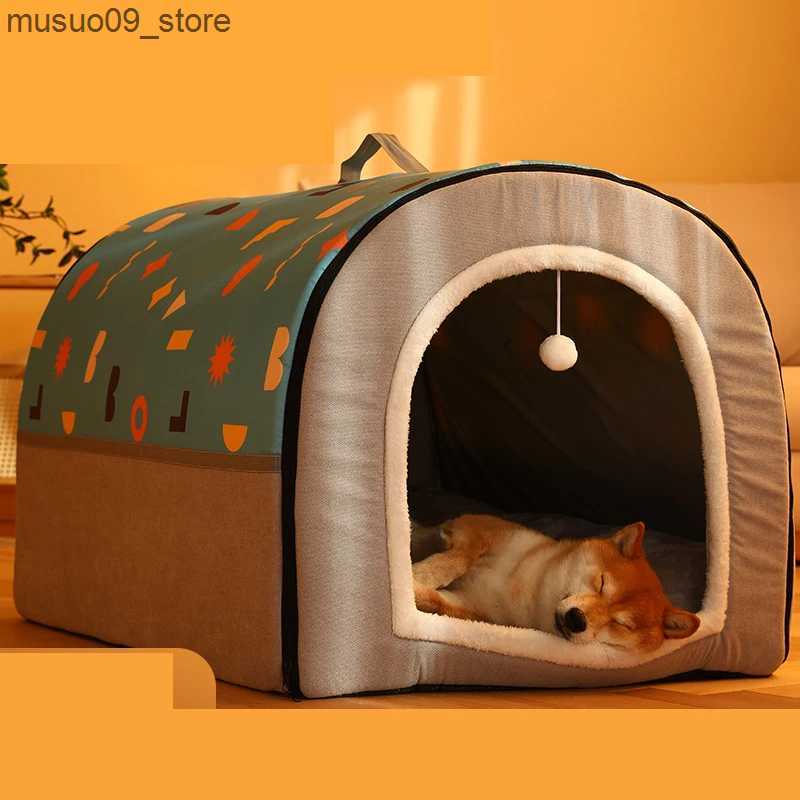 kennels pens 2-in-1 detachable cat bed with dog hole cat hiding home with ball pendant warm and washable comfortable big dog bed L240910