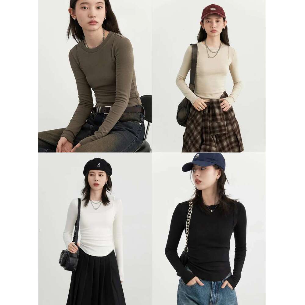 CHIC VEN Women T-Shirts Solid New Basic Heating Cashmere Round Neck Woman Tees Slim Fit Female Tops Spring Autumn 2024