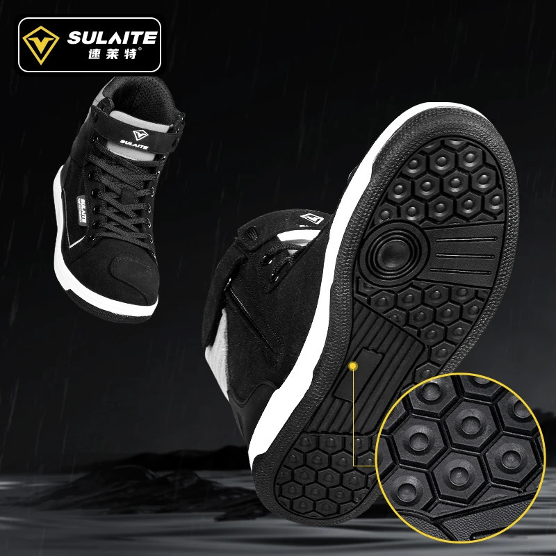 Mens motorcycle boots breathable and anti fall rider road racing casual shoes boots gear shifting rubber sole reflective motorcycle shoes 241105