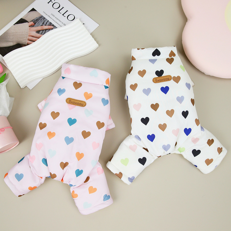 Pet Dog Clothes New Autumn Winter Dog Overalls Four Legs Padded Coat Colorful Love Heart Printing Dog Apparel