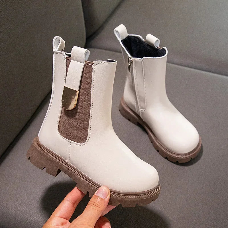 Winter Girls Boots Kids Shoes Girl Fall Fashion Chelsea Boots British Child Winter Warm Waterproof Boy Ankle Boots Size27-37 241106