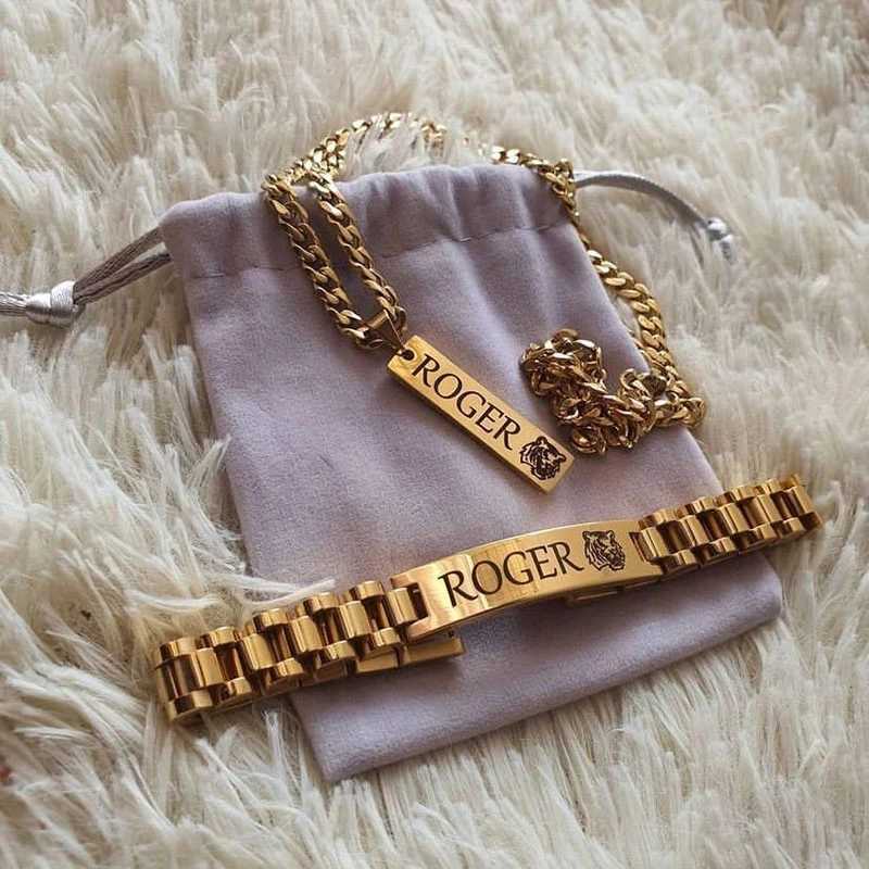 Fashion stainless steel custom name necklace mens style personalized name Cuban necklace jewelry set Bijoux X241106