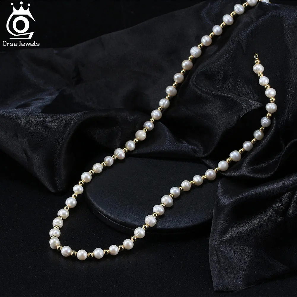 ORSA JEWELS 925 sterling silver natural pearl necklace with ball beads suitable for mens and womens pearl necklaces jewelry NMN09 241106