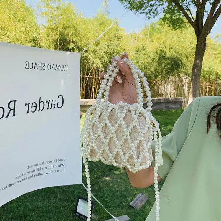 Mini Pearl Messenger Bag Womens Summer Pearl Bag Handmade Beaded Bag Pearl Phone Bag 241105