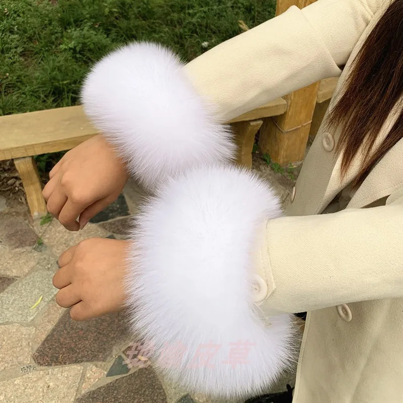 100% genuine natural and genuine fox fur cuffs for womens jackets warm sleeves for wrists winter warmth sleeves decorative wristbands fox gloves 24110