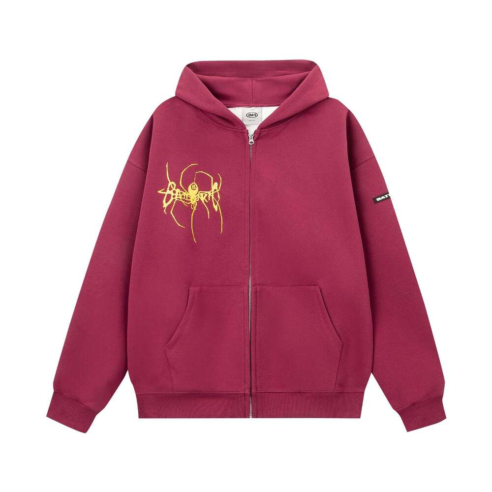 shanshi spider hoodie High street American style big spider foam printed fleece hooded cardigan sweatshirt for men and women trendy brand loose casual