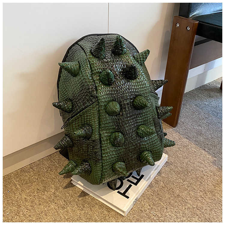 Trendy, fashionable cool PU three-dimensional hedgehog backpack with quirky personality and creative trendy brand sea cucumber riding backpack 241115