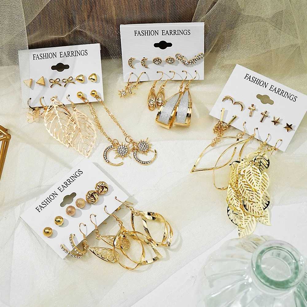 IPARAM Trendy Gold Metal Pendant Earrings suitable for hollow tree leaves star and moon pendants Geely earrings jewelry gifts X241106