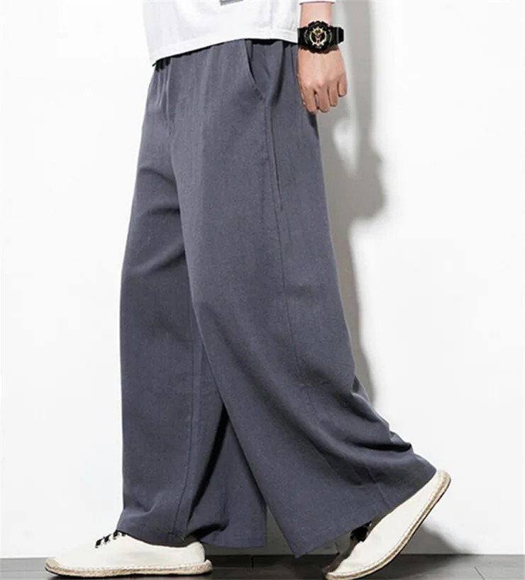 Autumn Plus Size Hip Hop wide leg Pants Men Casual Loose Trousers big size cotton linen pants Joggers M6XL 7XL Sweatpants 241104