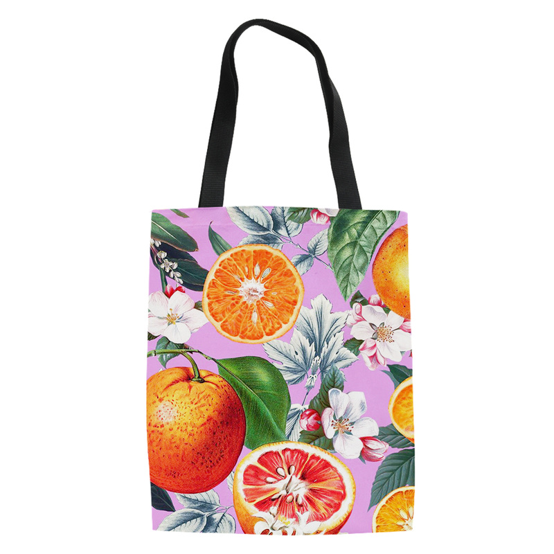 2021 New Cartoon Fruit Pattern Women Canvas Shopping Bags Reusable Travel Storage Girls Handbag Shoulder Pouch Bolsa Compra