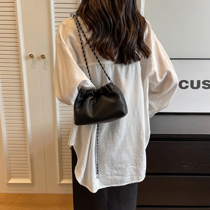 Popular Chain Underarm Bag Female Advanced Sense Cloud Fold Bag Female Bag PU Single Shoulder Crossbody Bag Gold Ball Chain