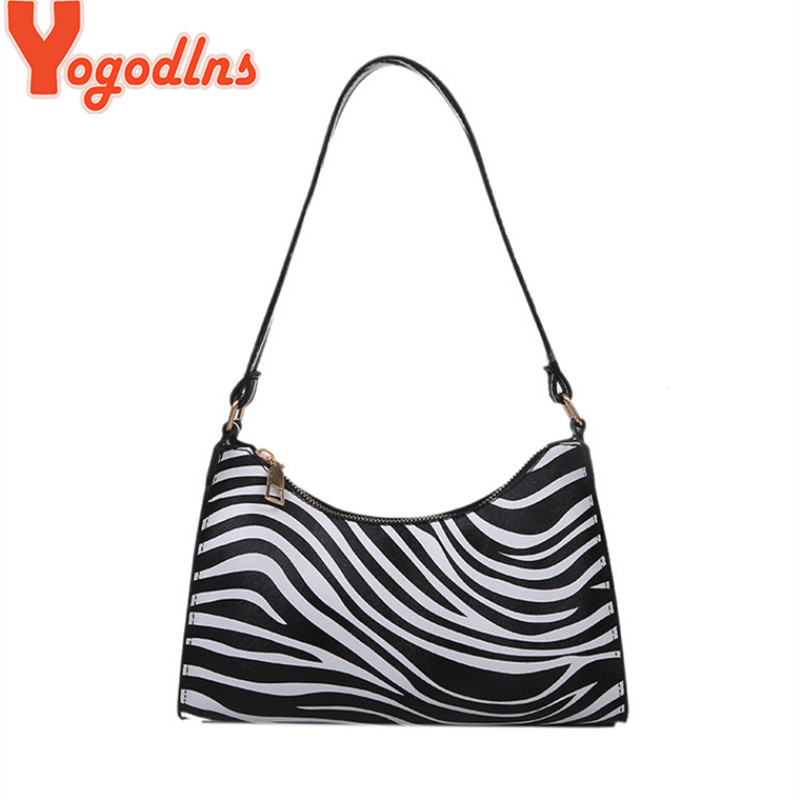 Yogodlns Trendy Cow Pattern Women's Bag PU Leather Shoulder Bag Vintage Armpit Bag Leopard Underarm Bag Lady Handbag