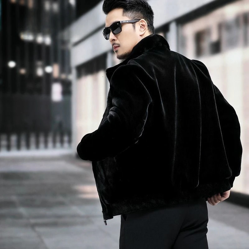 Mens winter mink coat mens long sleeved warm zipper jacket mens leather casual jacket I547 241107