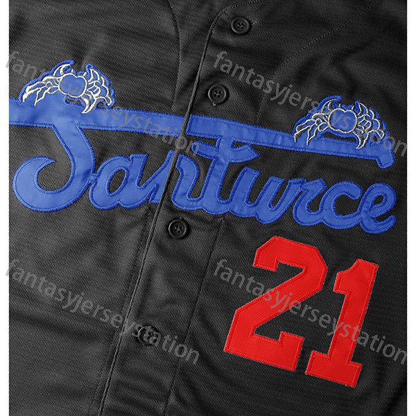 Men's #21 Black Embroidered Baseball Jersey CLEMENTE Polyester Top, V-Neck, Knit Fabric, Loose Fit, Sports Style for Training, Team Sports, Party