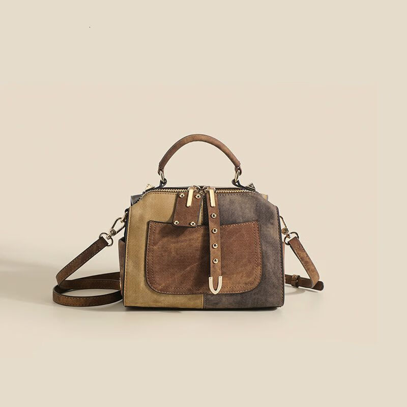 AIOSC Premium Splicing Denim Handbag Bag Cow Winter And Spring New Item Niche Design Pillow Vintage Yellow Jean BagVoyage