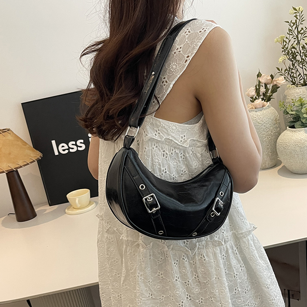 Women PU Underarm Bag Vintage Shoulder Bag Large Capacity Y2K Tote Handbag Solid Color Adjustable Strap for Party Vacation