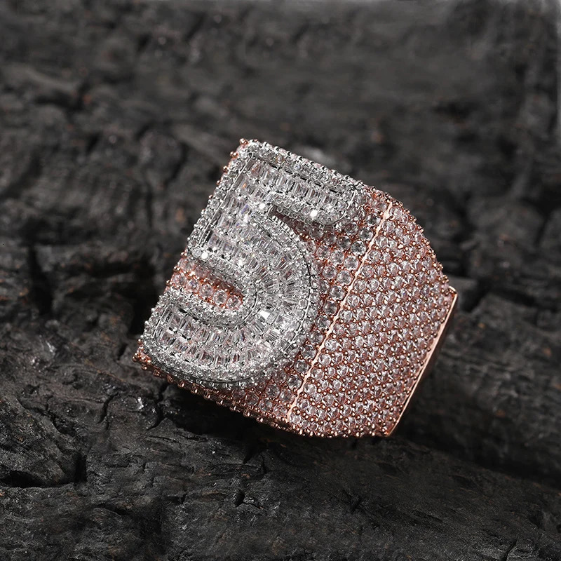 Customized 1 letter or number ring 5CZ sparkling stone ice out square finger ring for mens hip-hop rap artist jewelry 241106