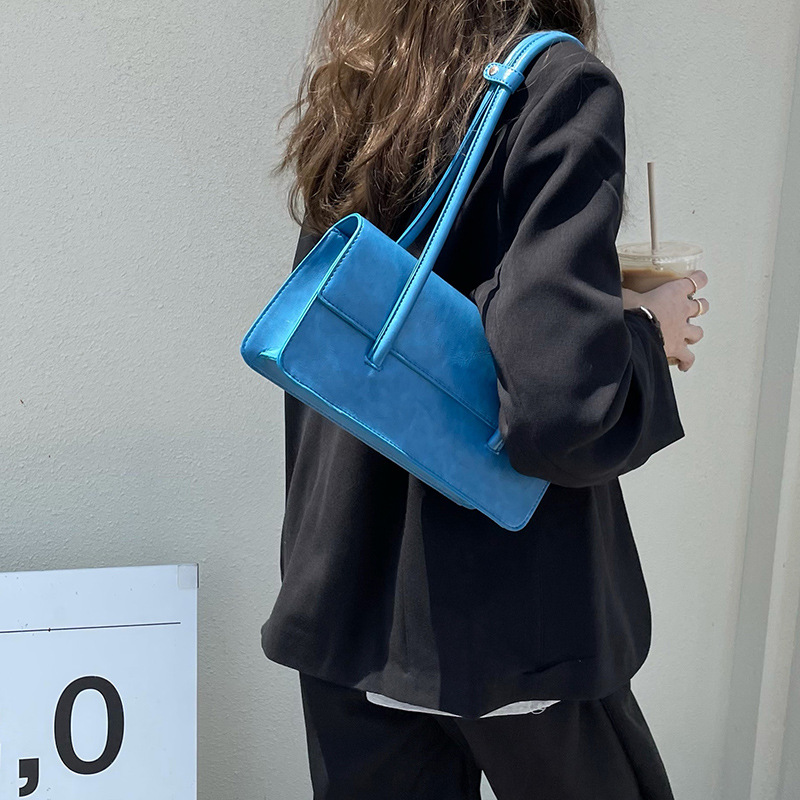 Solid Colour PU Leather Shoulder Bag for Women 2023 Retro Design Ladies Underarm Bag Square Handbag and Purse Sac A Main Femme