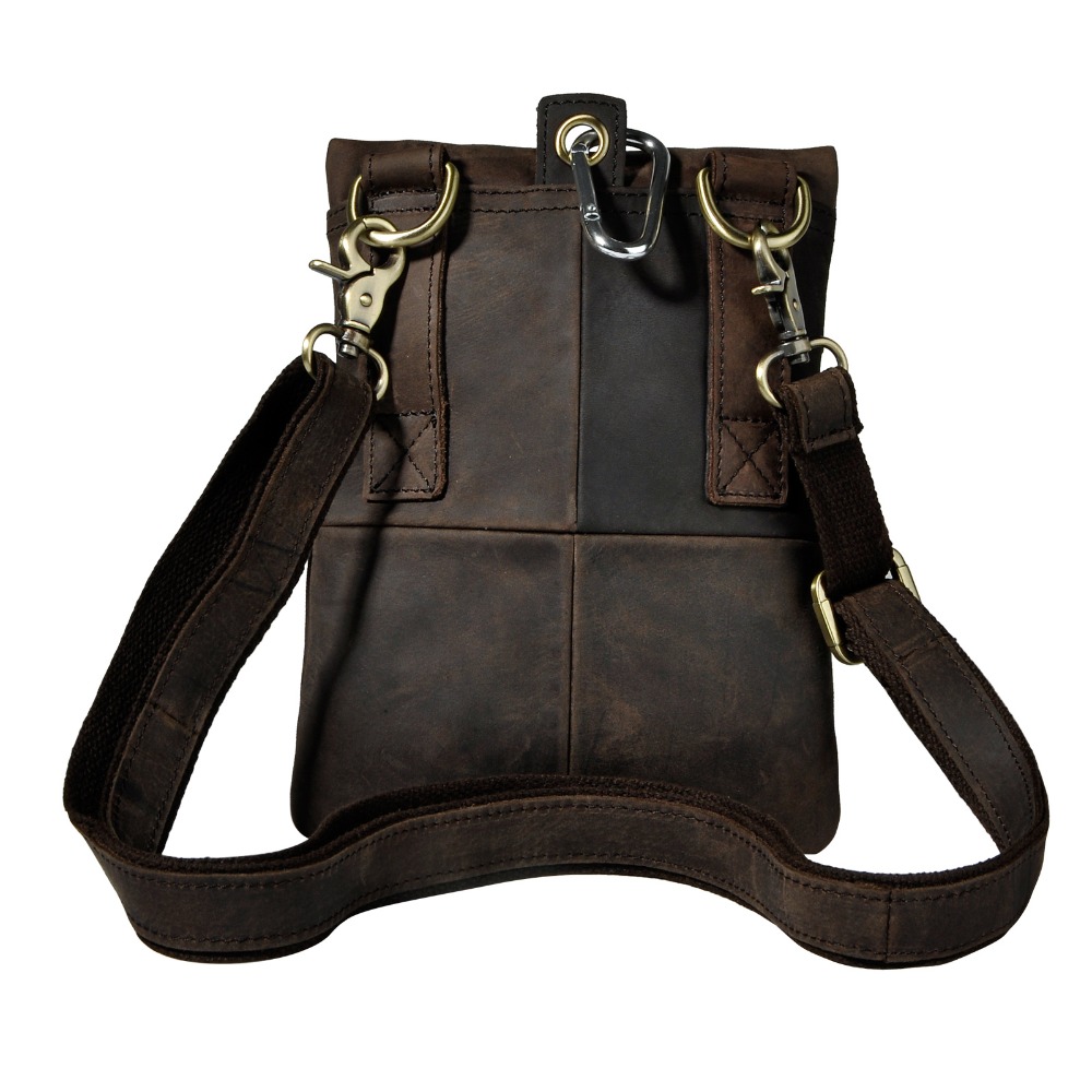 Crazy Horse Leather Male Casual Design One Shoulder Messenger bag Fashion Hook Belt Fanny Waist bag Pack Summer Small Phone 6549