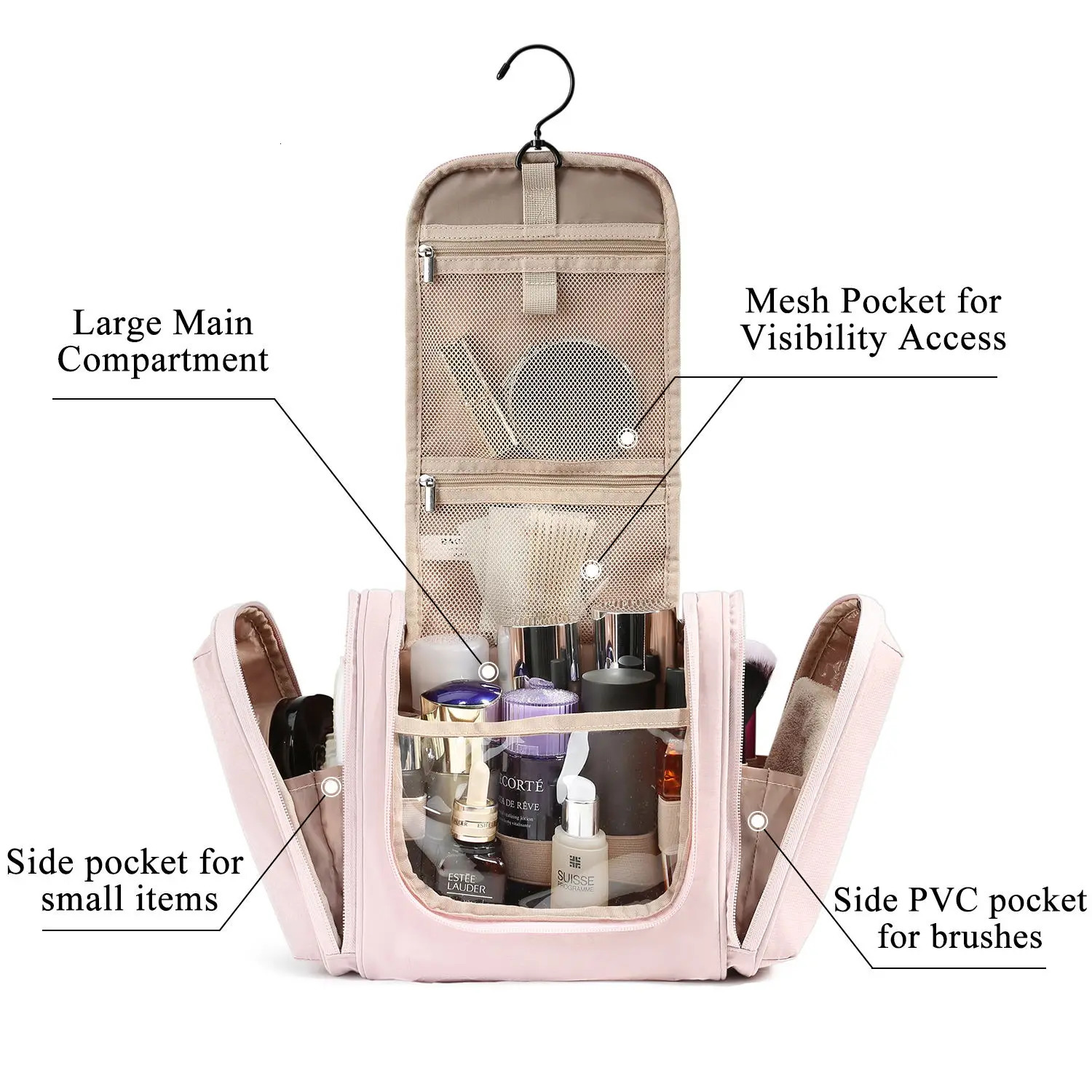 Ladies travel toilet organizer waterproof makeup bag with hook 241106