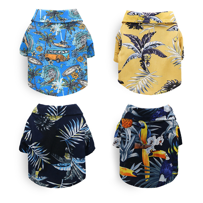 Hawaiian Dog Shirt Summer Breathable Pet Clothes Dog Sweatshirts Cool Coconut Tree Pineapple Beach Dog Shirts for Small Medium Large Dog Cat Cute Dog 