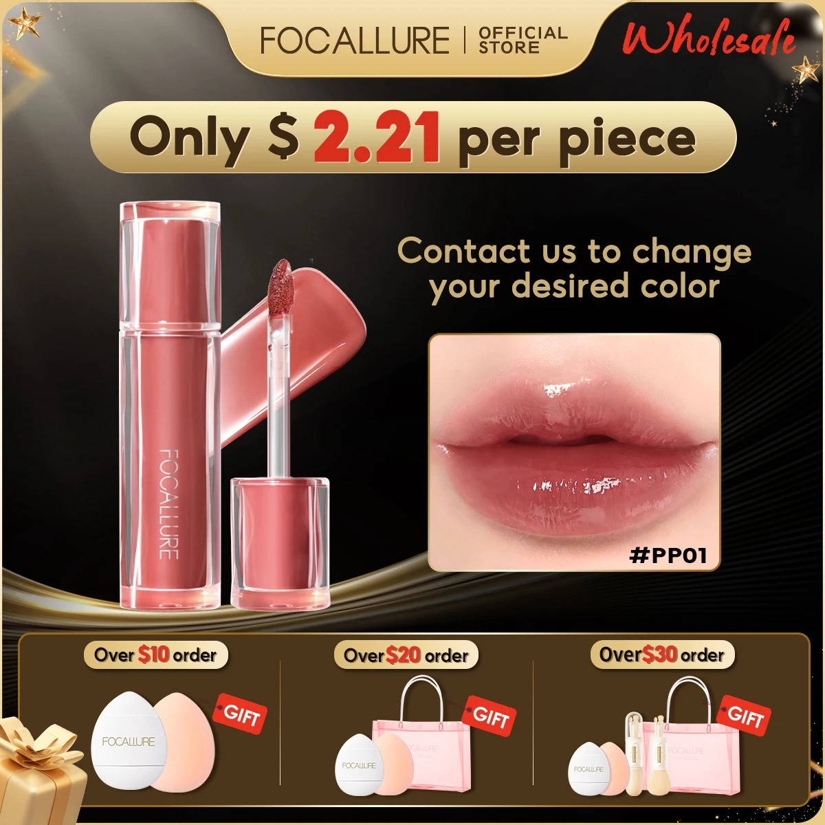 FOCALLURE Wholesale 8 pieces/set of mirror lip color non sticky cup liquid lipstick lip glue lipstick cosmetics 241107
