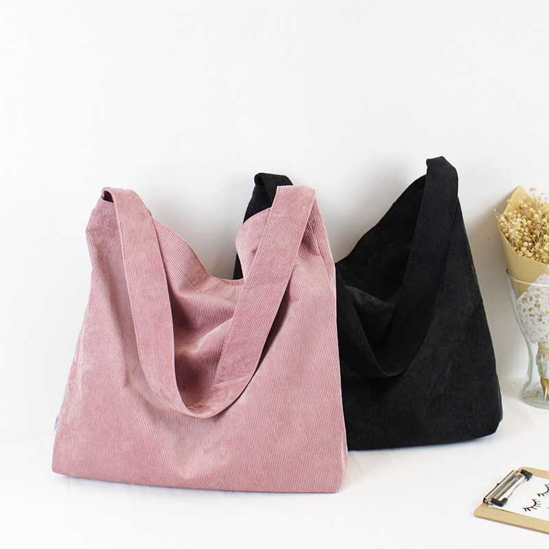 Women Corduroy Shoulder Bag Canvas Cloth Fabric Handbag Solid Casual Tote Ladies Eco Shopping Bags College Students Books Bag