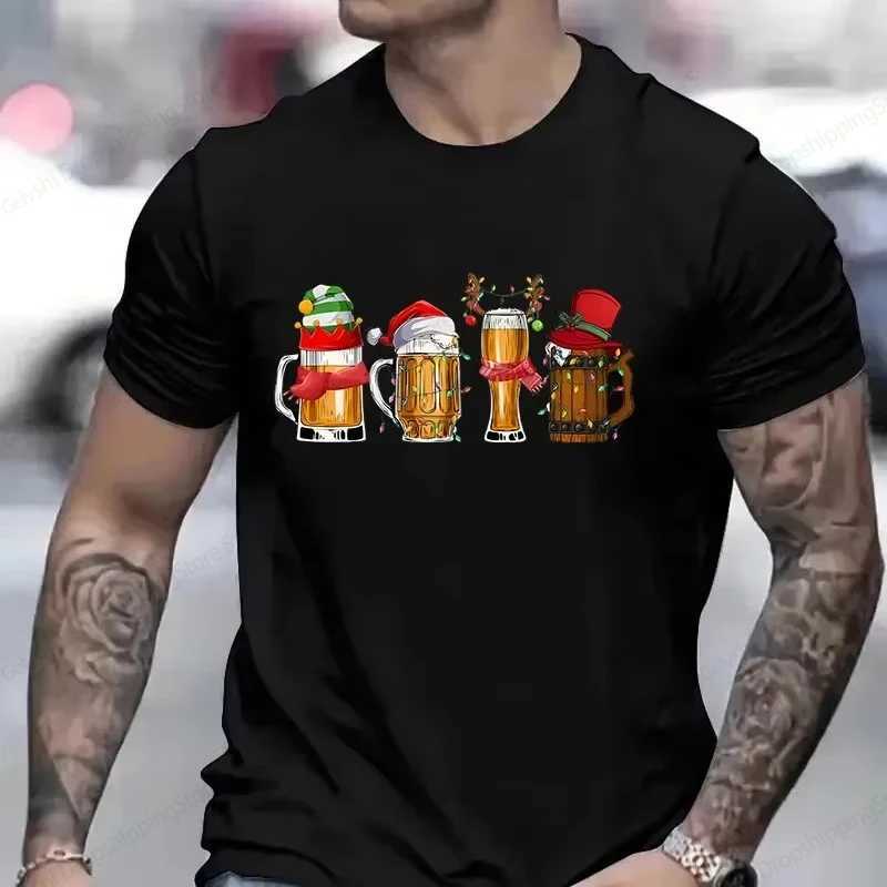 Interesting Christmas T-shirt Mens Fashion T-shirt Cotton T-shirt Beer Top T-shirt Holiday Party T-shirt Boys Elk T-shirt X241107
