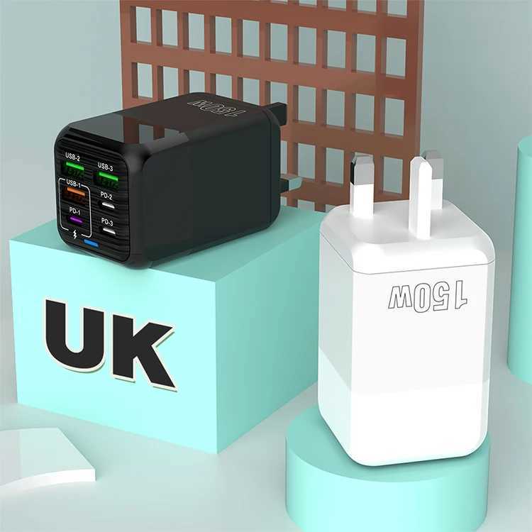 US/EU/UK 6-port mobile phone charger fast charging adapter 150W 4 USB 2 Type C Wall Fast Charger for iPhone Y241106