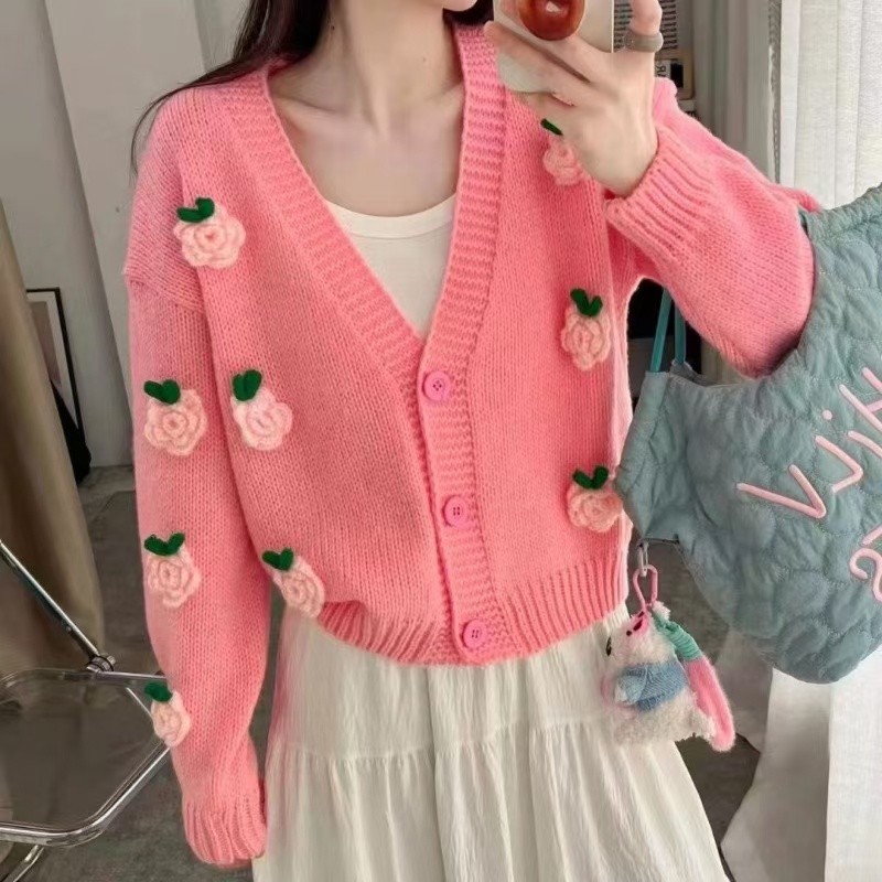 2025 Christmas Coat Women's Strawberry Printed Designer Button Long Sleeve Warm V-neck Open Top