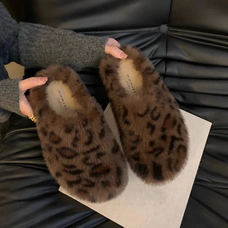 Women Furry Baotou Slippers Winter Plus Velvet Platform Shoes Women Shoes Indoor and Outdoor Leopard Print Warm Womens Slippers 241106 - view 5