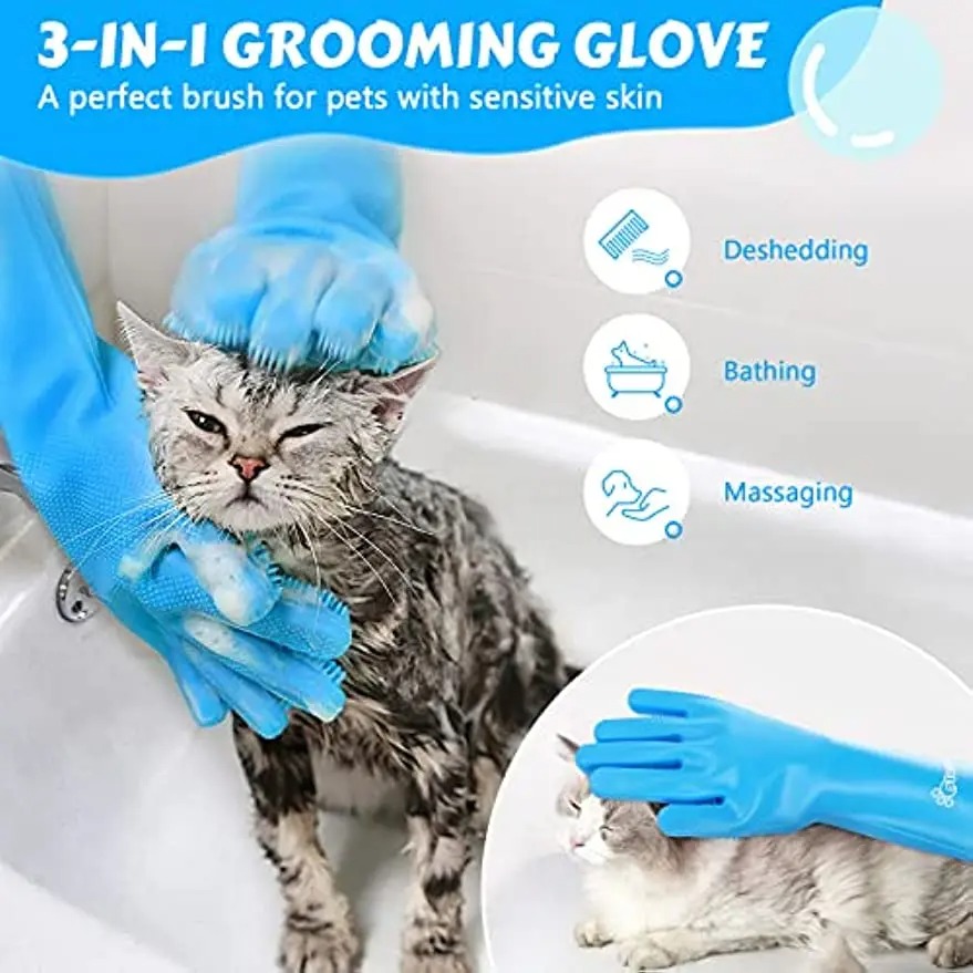 Pet Grooming Bathing Gloves Dog Cat Bathing Shampoo Scrubber Magic Massaging Cleaning Cleaner Sponge Silicon Hair Removal Glove