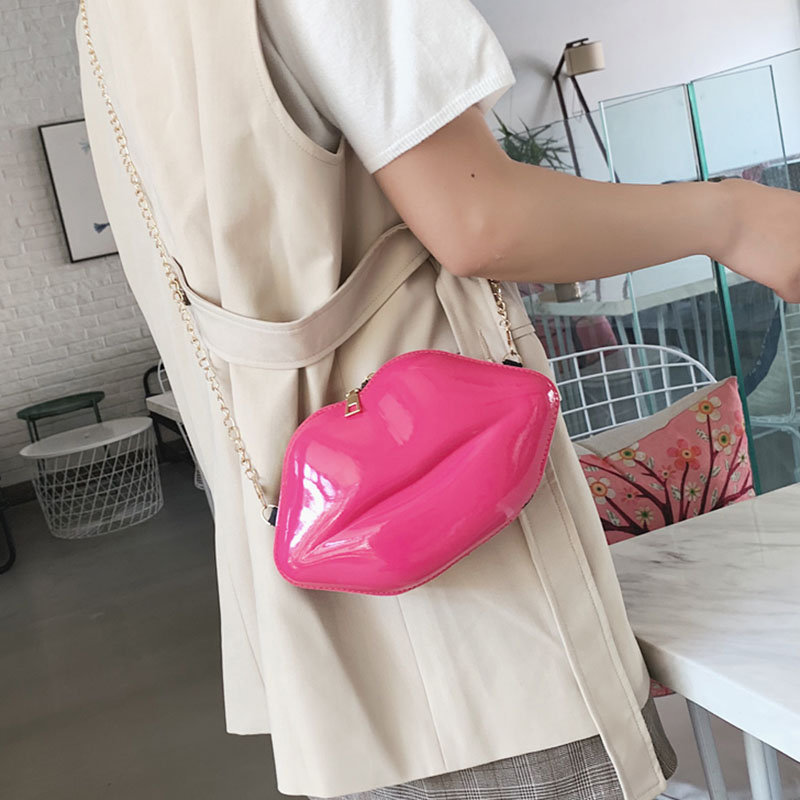 Crossbody Single Shoulder Bag Red Lip Mini Handbag with Golden Chain Strap for Women UND Sale