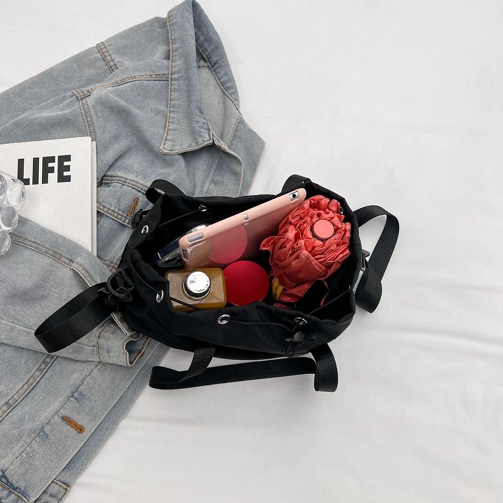 Simple Canvas Nylon Drawstring Bucket Bag Crossbody Bag Large Capacity Shoulder Bag Outdoor Bag Handbag Girls