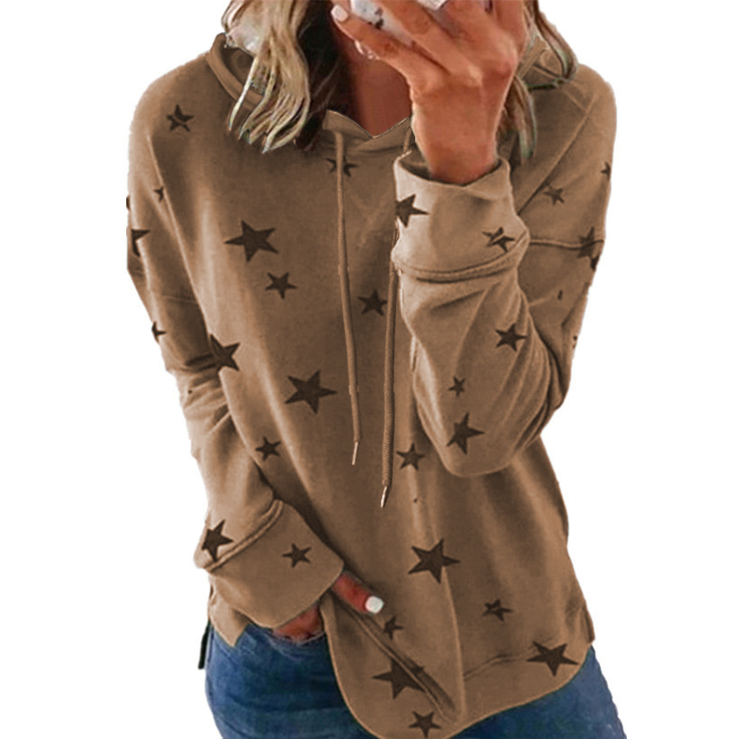 Autumn and Winter New Women's Star Printed Top Loose Plus Size Hoodie Women's Designer Trendy T-shirt