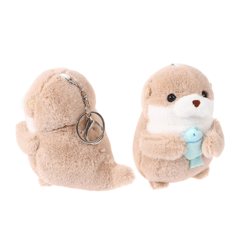 Cute Plush Doll Wishing Fish Holding Otter Keychain Pendant Creative Machine Catching Doll Toy Book Bag Pendant Toy Gifts